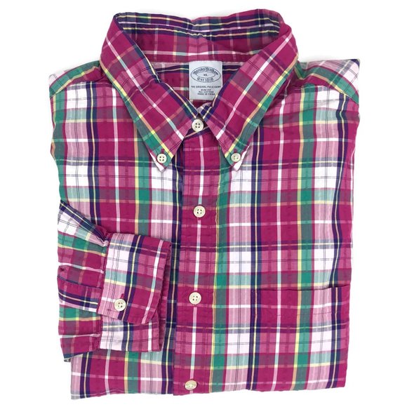 Brooks Brothers Slim Fit Seersucker Plaid Shirt XL - Picture 1 of 10